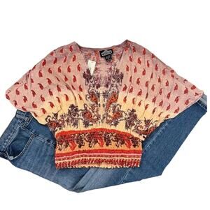 NWT Francesca's Angie Colorful Smocked Rayon V-Neck Blouse - SIZE MEDIUM